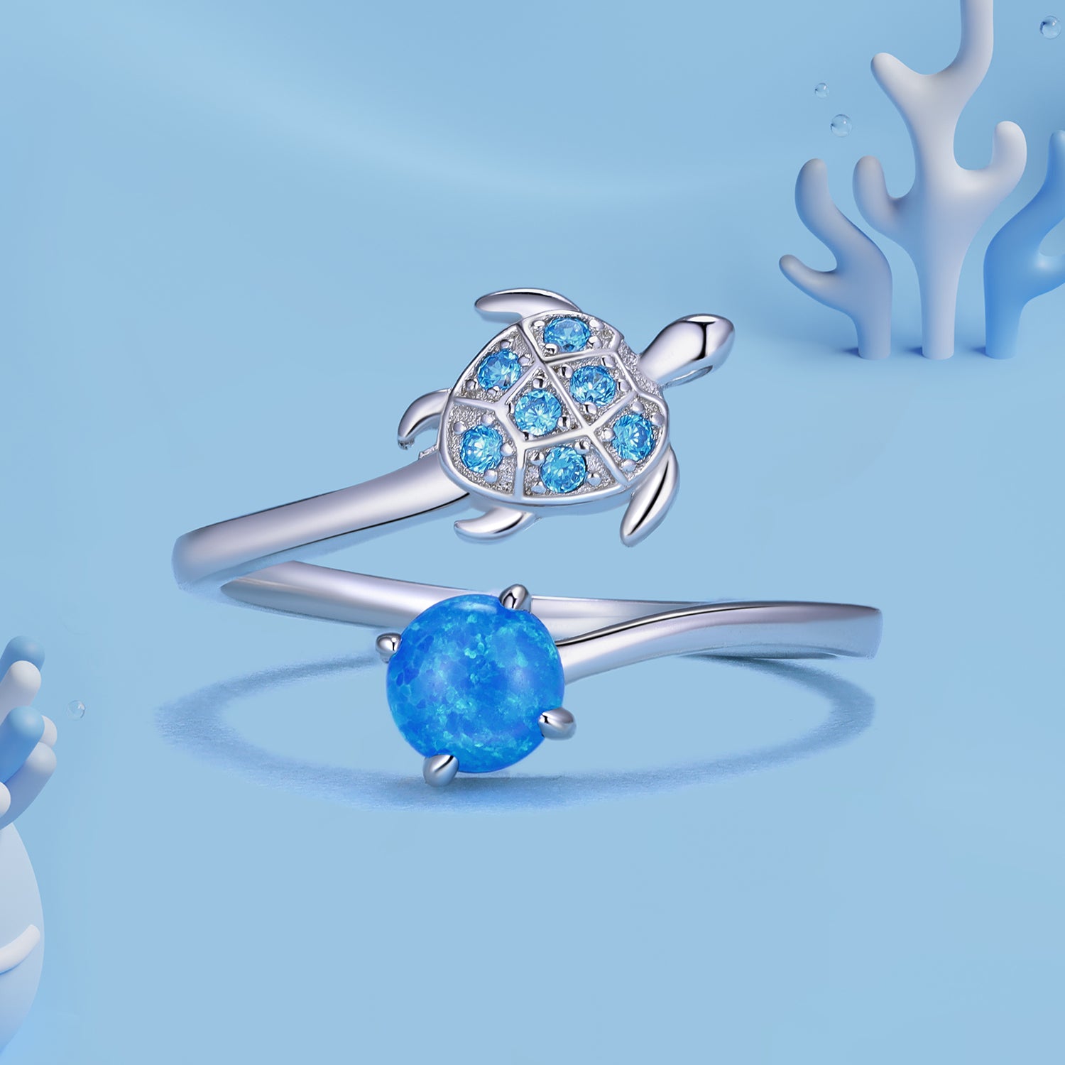 Open silver ring with sea turtle design – 925 silver