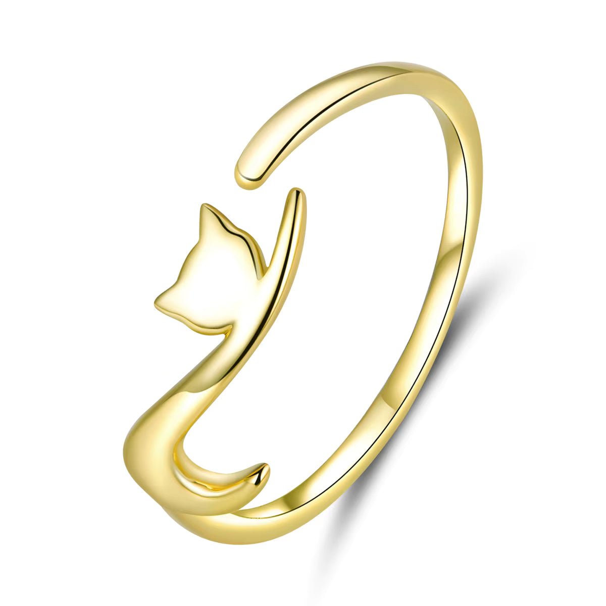 خاتم قطة فضة عيار 925 قطة بسيط وأنيق - مطلي ذهب