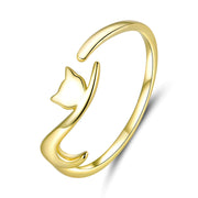 Simple and Elegant 925 Silver Cat Ring – Gold Plated