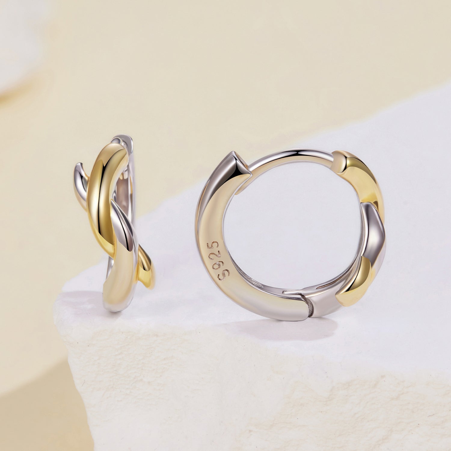 925 silver two-tone (silver and gold) earrings