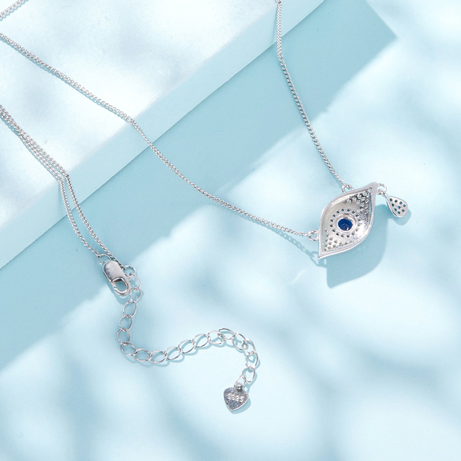 Evil Eye Necklace with Round Blue Stone and Turquoise Accents – 925 Silver