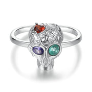 Artistic skull ring set with colorful stones, 925 silver