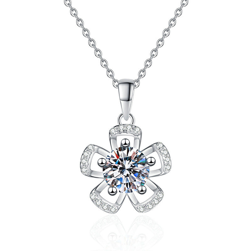 Moissanite Flower 925 Silver Necklace