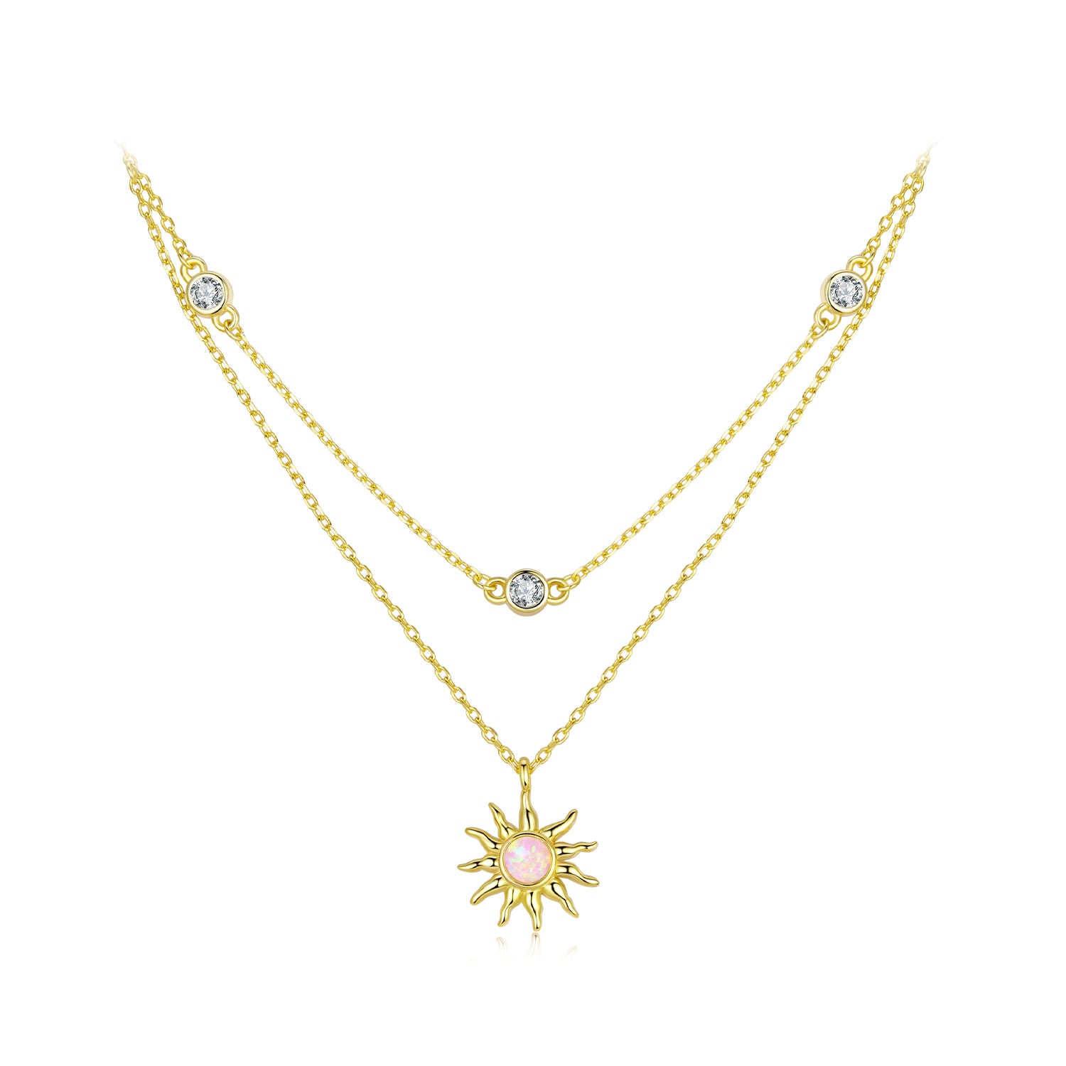 عقد شمس مطلي ذهب أنيق بطبقتين فضة عيار 925