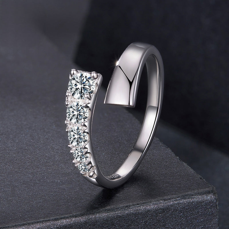 خاتم فضة عيار 925 بحجر موزانايت بتصميم مفتوح