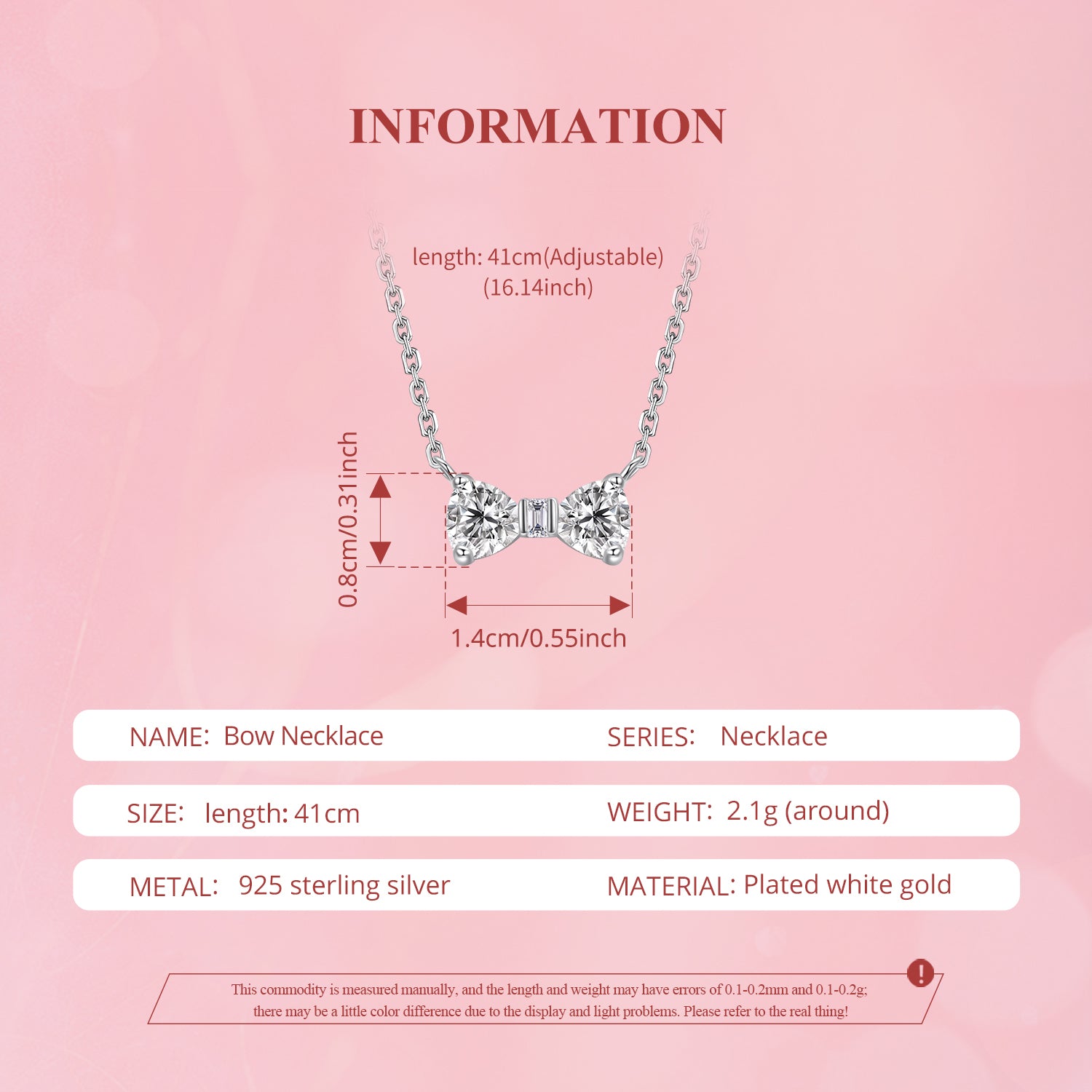 925 Silver Sparkling Bow Necklace