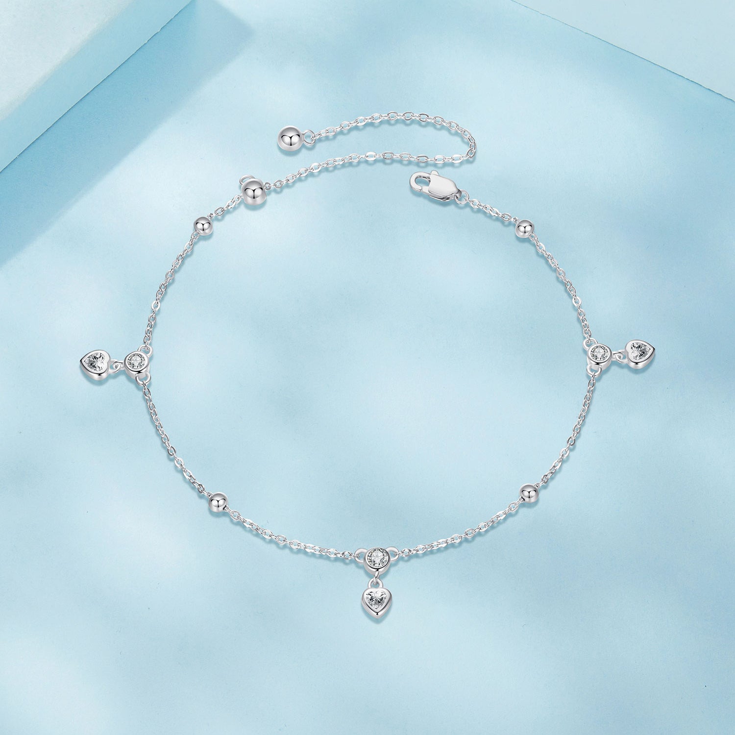 Dangling Hearts 925 Silver Anklet