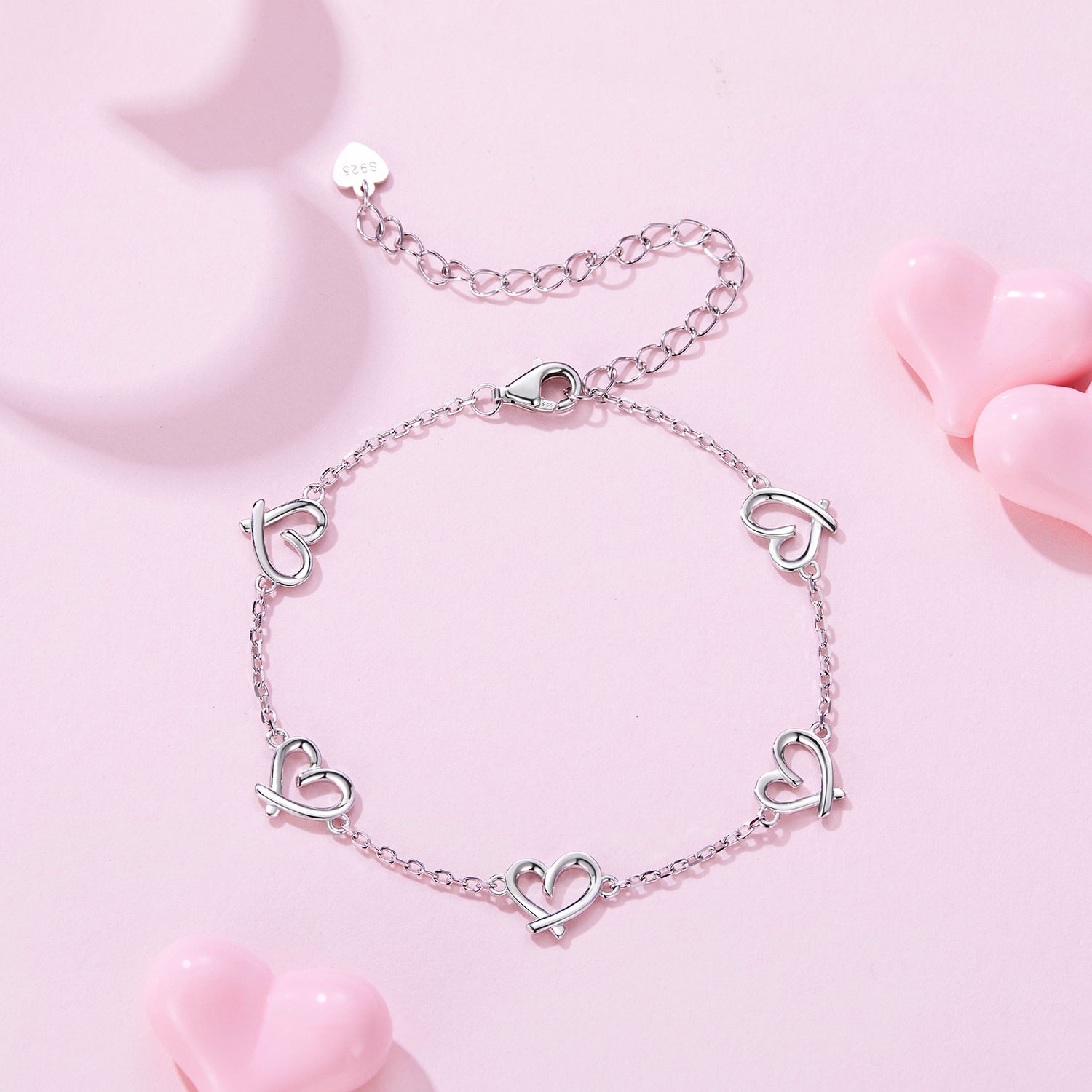 925 Sterling Silver Open Heart Bracelet