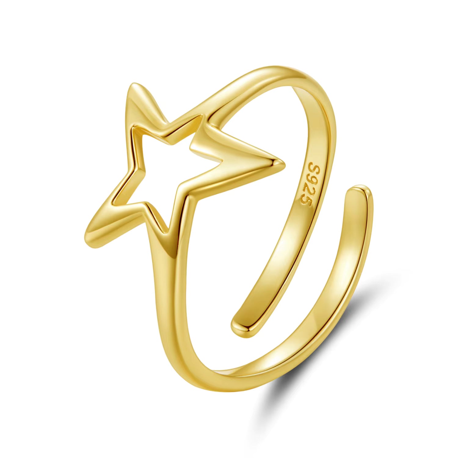 خاتم فضة عيار 925 بتصميم نجمة - مطلي ذهب