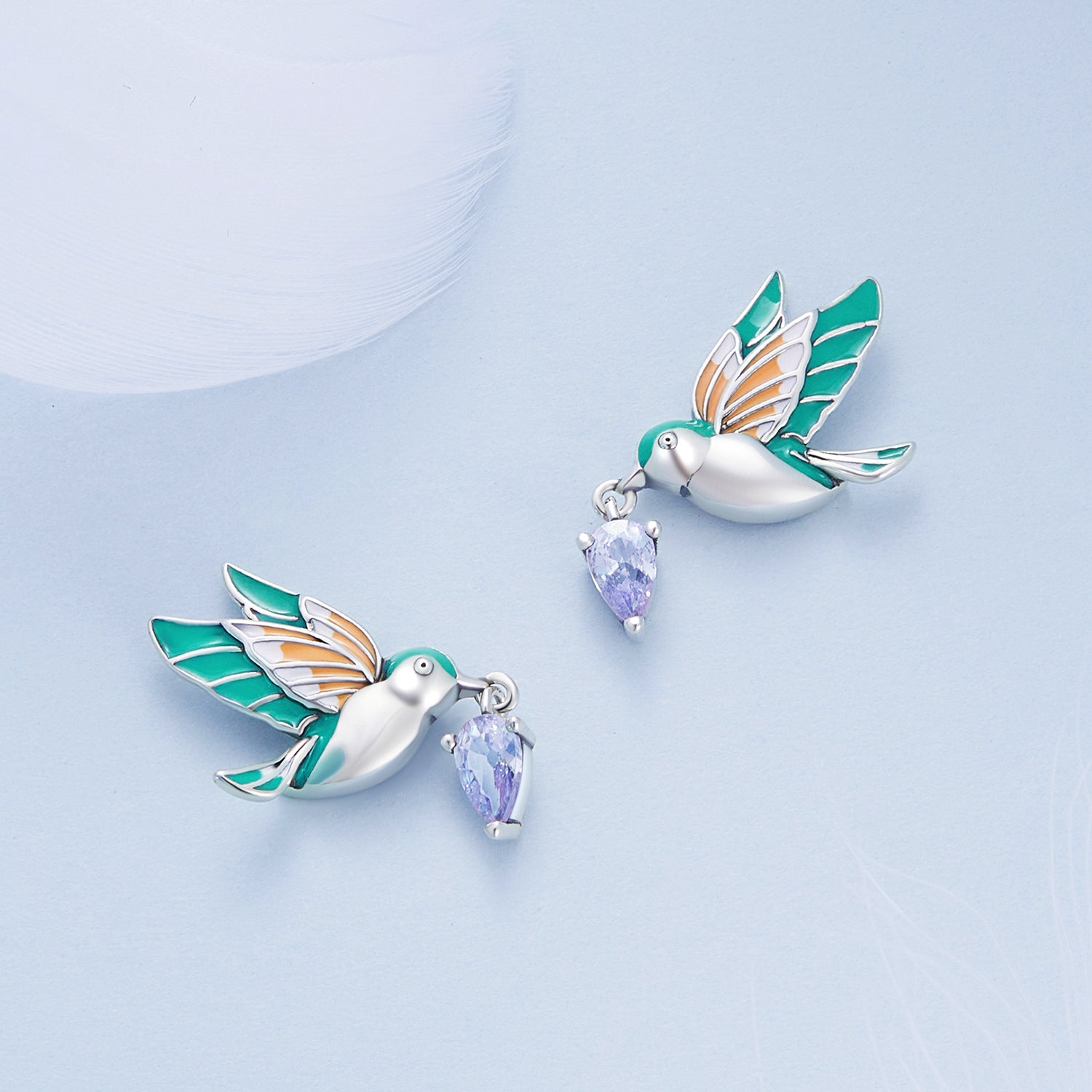 925 Silver Colorful Kingfisher Earring