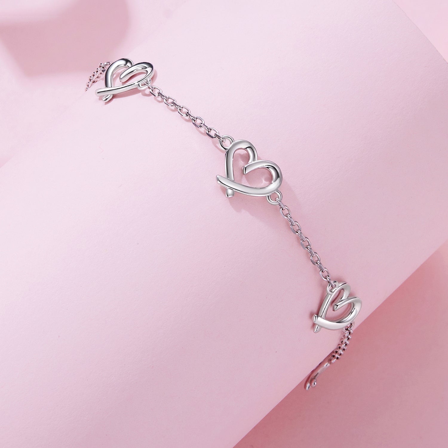 925 Sterling Silver Open Heart Bracelet