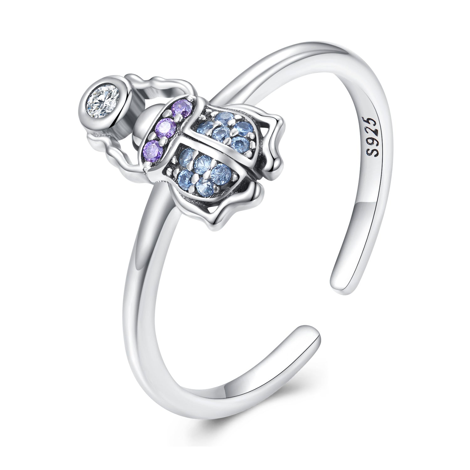 خاتم فضة 925 شكل خنفساء مرصعة بأحجار