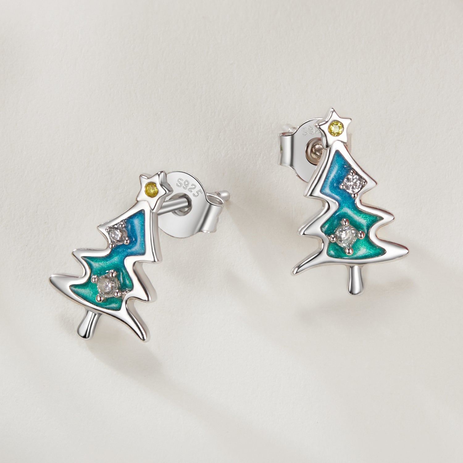 “Colorful Crystal Tree” 925 Silver Earrings