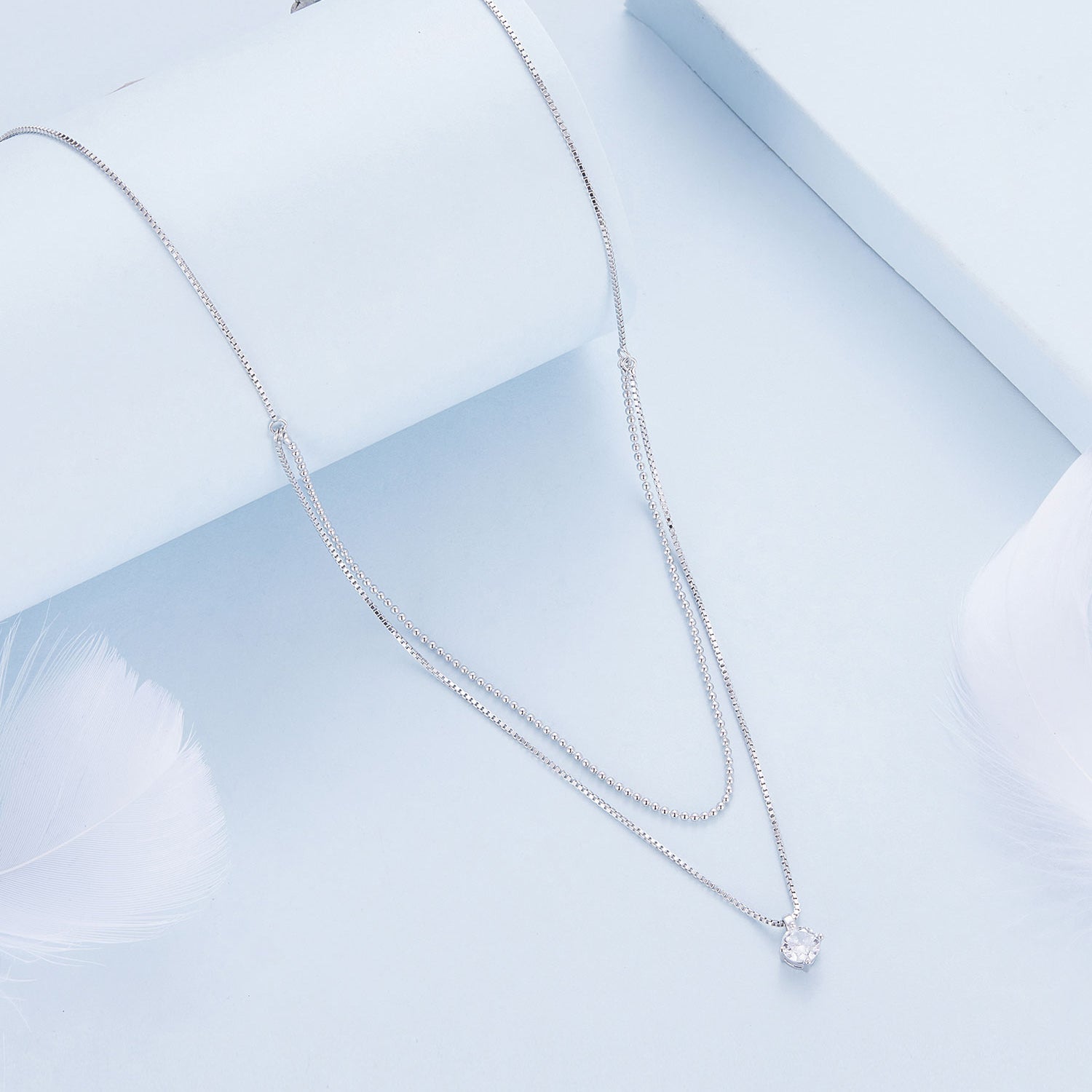 Layered Zircon 925 Silver Necklace