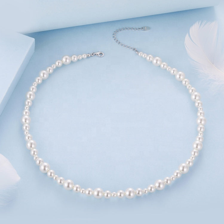 عقد لؤلؤ أبيض كلاسيك فضة عيار 925