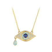 Evil Eye Necklace with Round Blue Stone and Turquoise Accents – 925 Silver Gold Plated