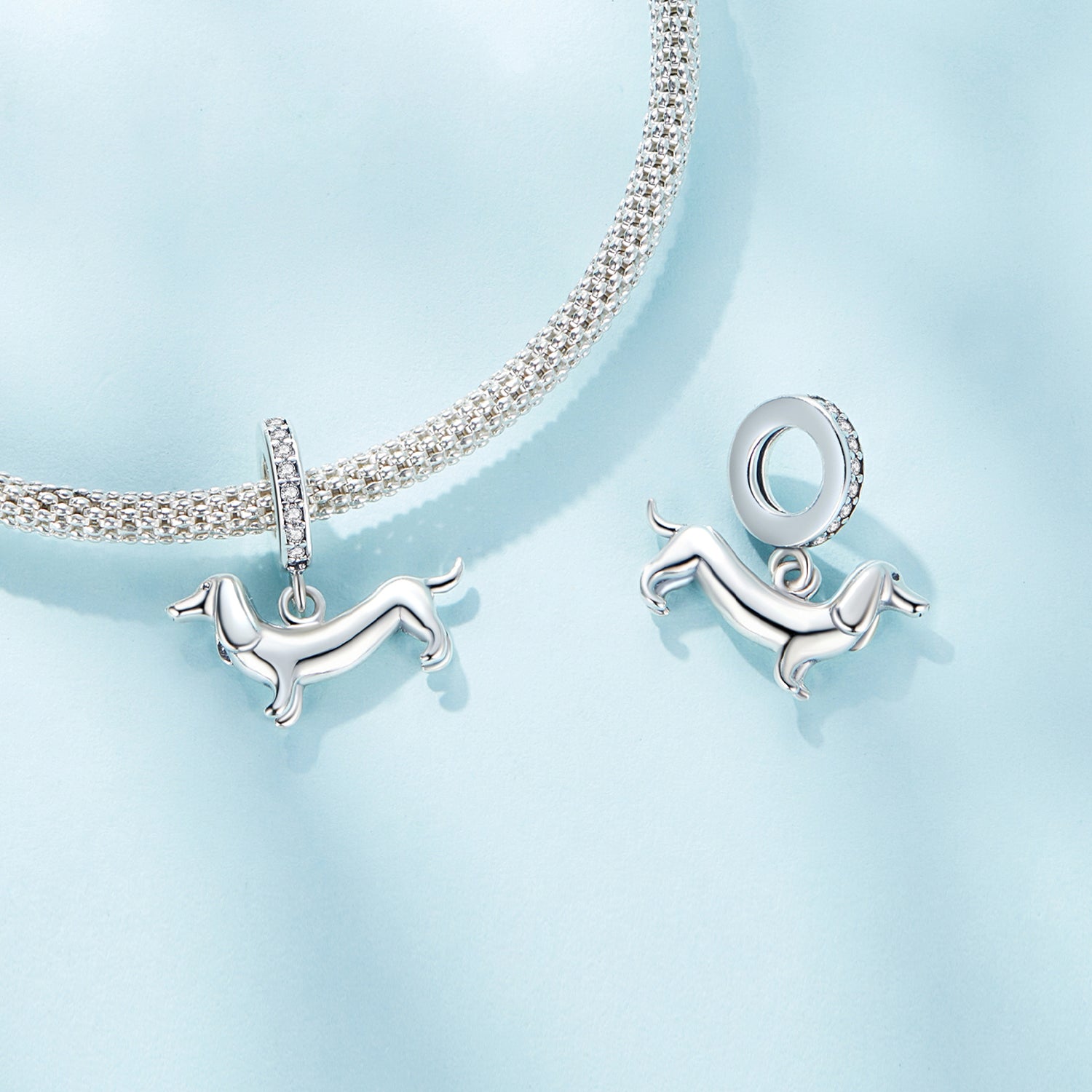 Dachshund Dog 925 Silver Bracelet Charm