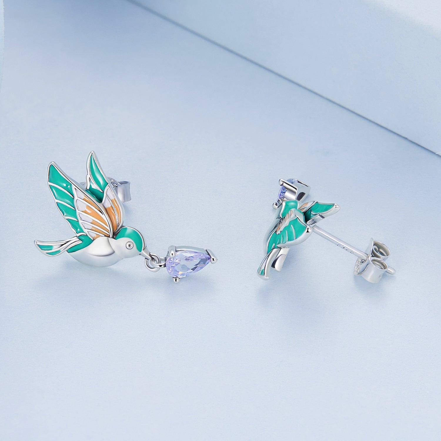 925 Silver Colorful Kingfisher Earring