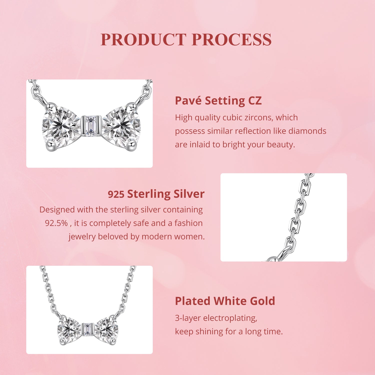 925 Silver Sparkling Bow Necklace