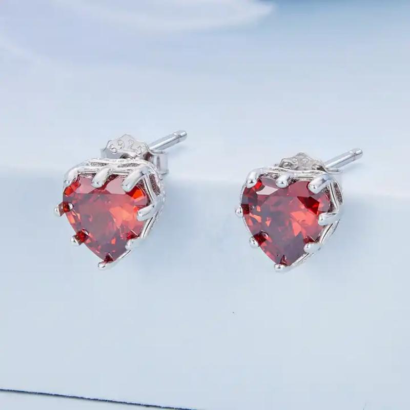 BSE736-1 - 925 Sterling Silver Heart-Shaped Zircon Studded Earrings