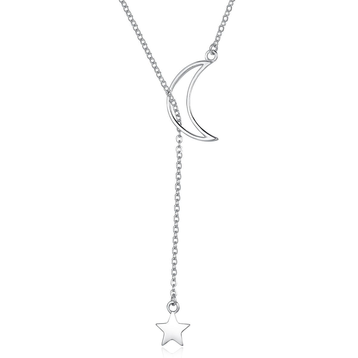 Moon and Star 925 Silver Necklace