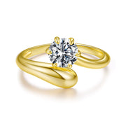 925 Silver Ring with a Sparkling Moissanite Stone, Gold Plated