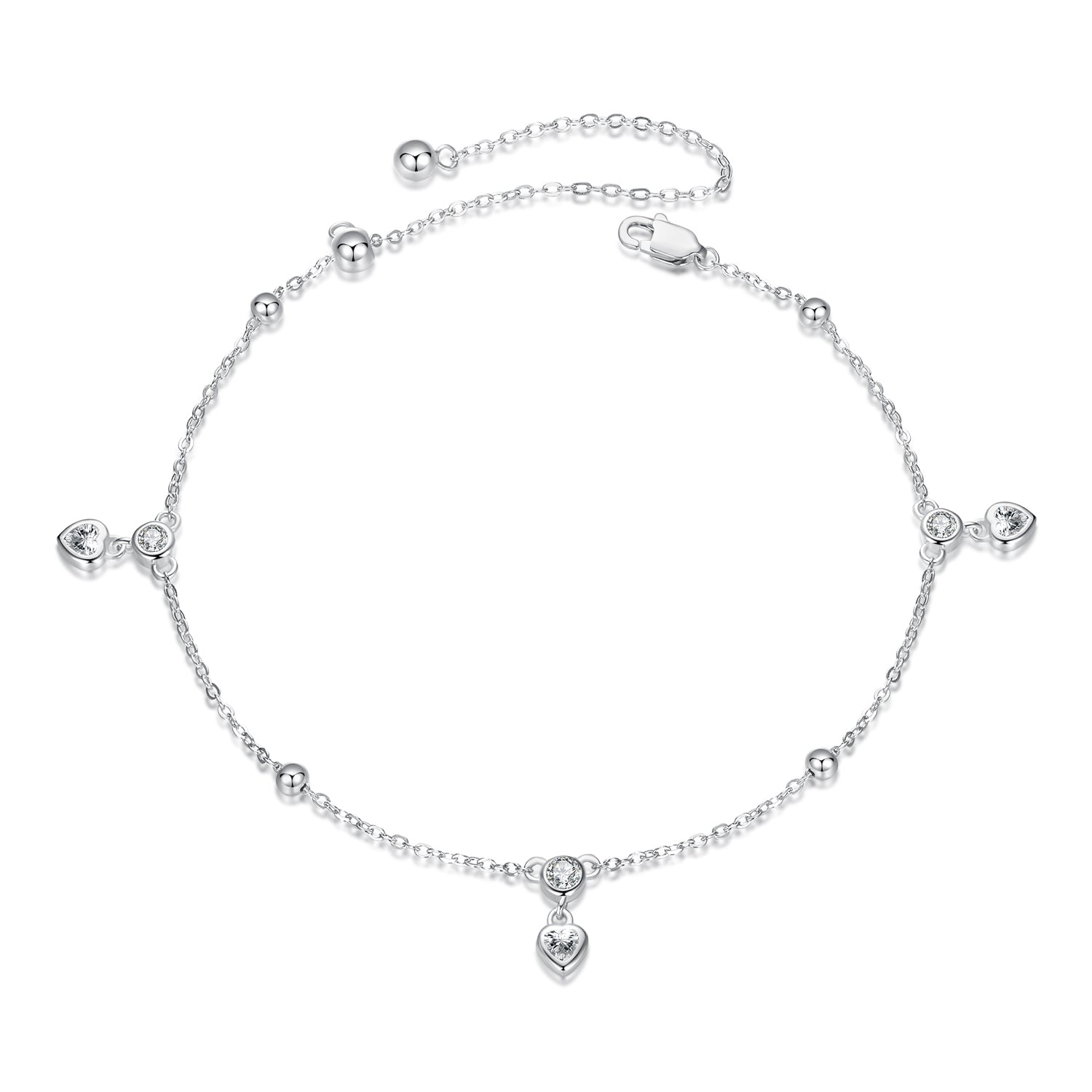 Dangling Hearts 925 Silver Anklet