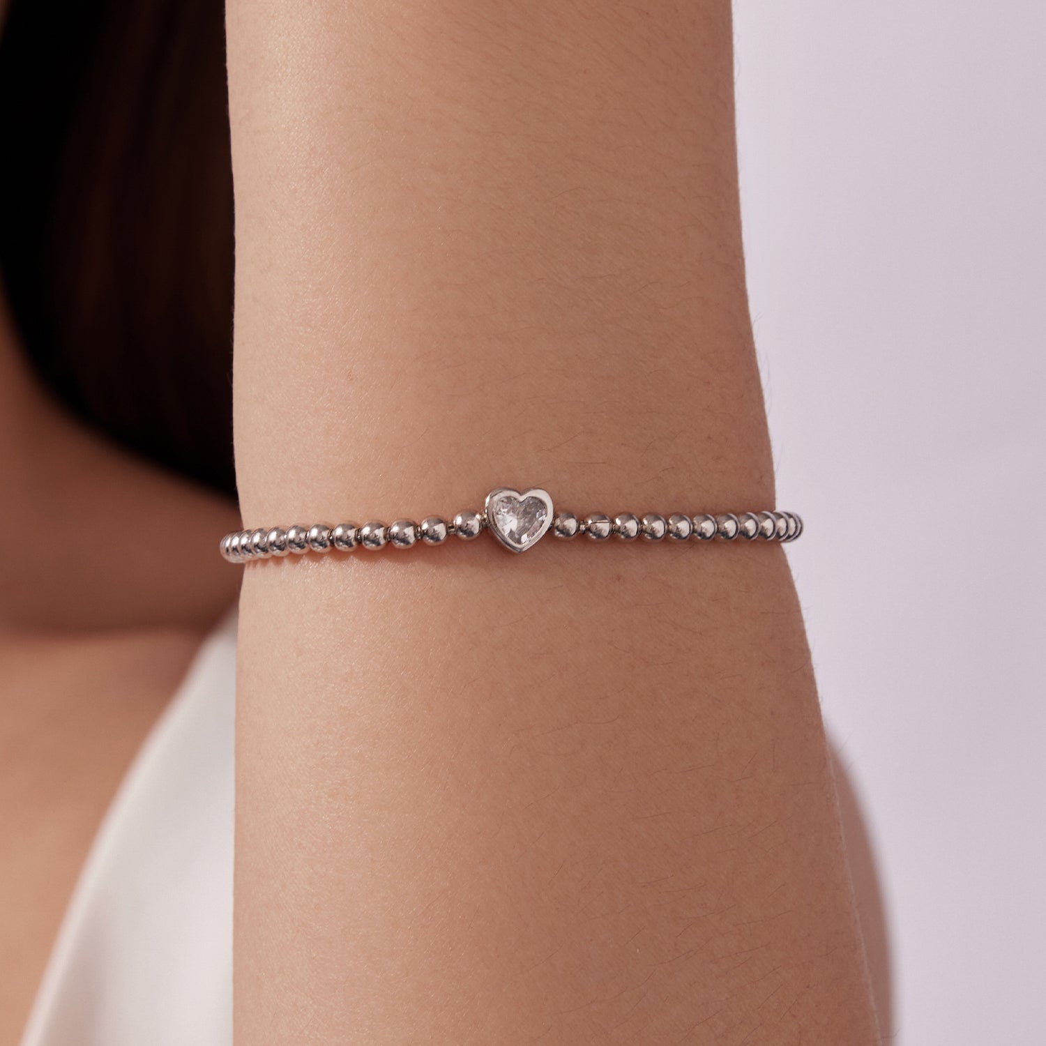 925 Sterling Silver Heart Stone Bead Bracelet