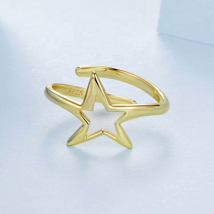 خاتم فضة عيار 925 بتصميم نجمة - مطلي ذهب