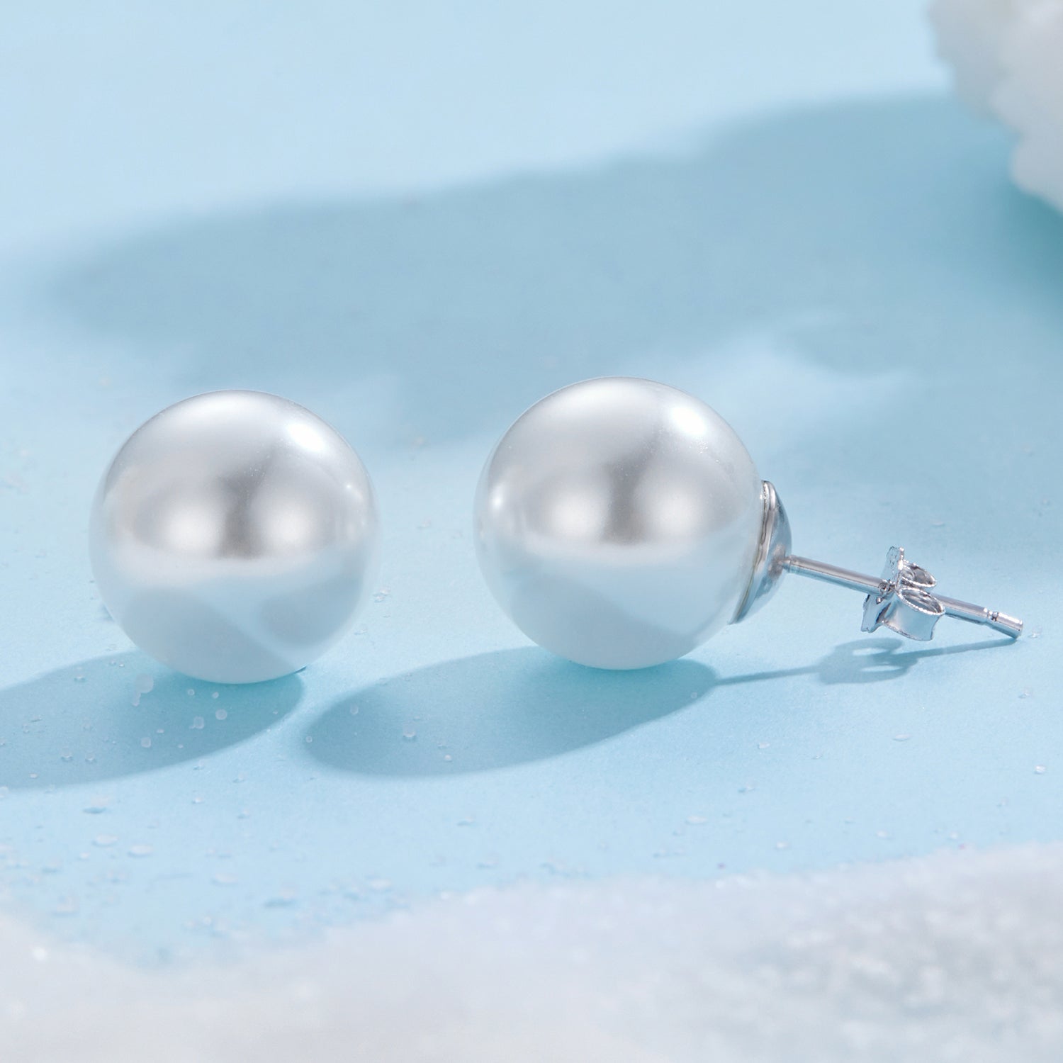 925 silver plain round pearl earrings