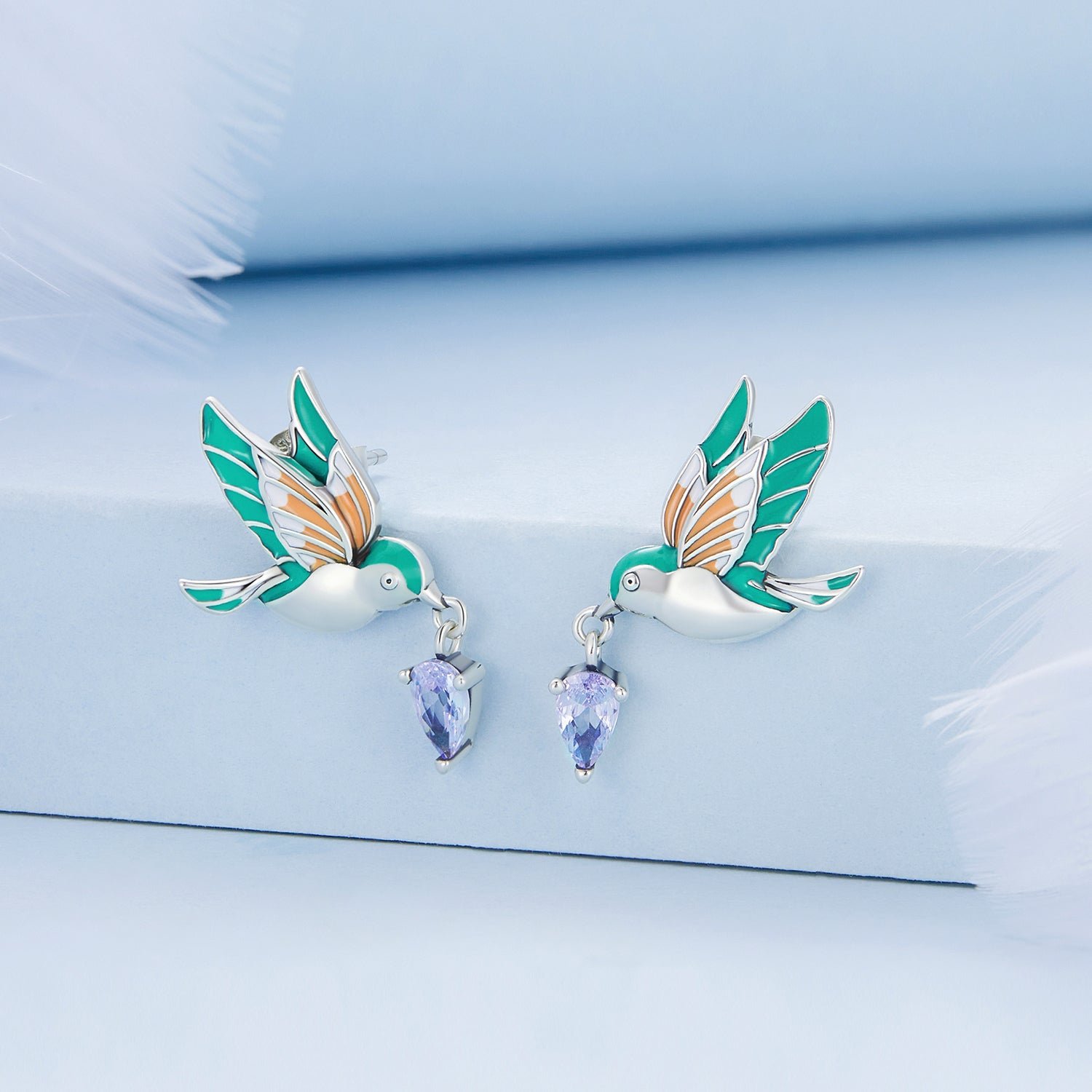 925 Silver Colorful Kingfisher Earring