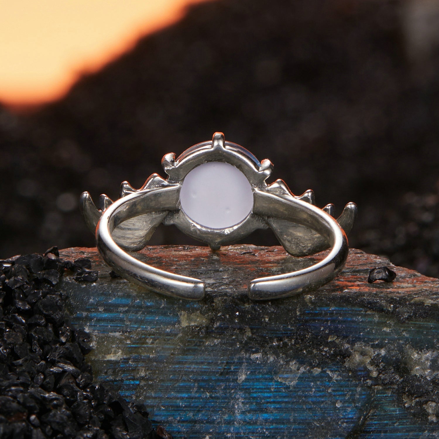 خاتم فضة 925 بتصميم أجنحة وفص أزرق