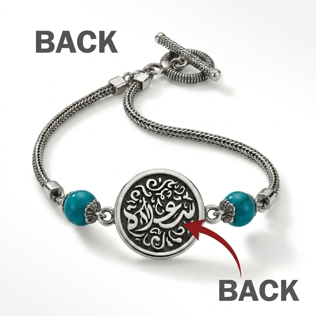 925 Silver Women's Bracelets Crowned with an Agate Stone Egyptian Handmade