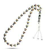 HROS07-S1 - Natural black coral prayer beads, inlaid with silver and amber, 33 beads