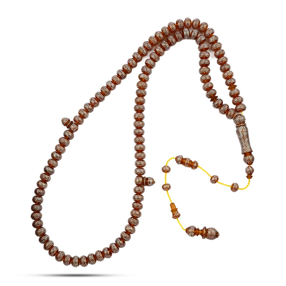 HROS09-F - سبحه من الفطران مطعمة بالفضة على شكل عش النحل , 99حبة