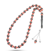Luxury black coral rosary inlaid with natural fungi, 33 beads
