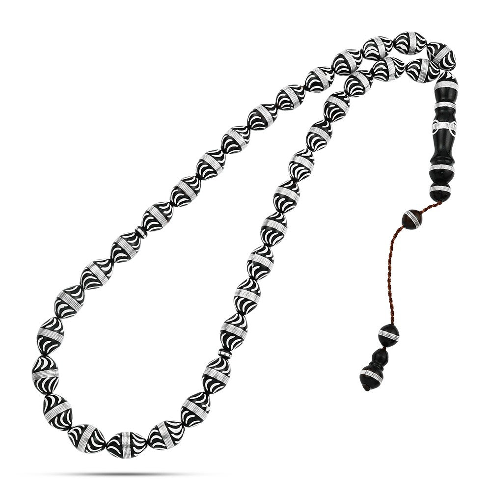 Rosary made of fine coke inlaid with silver, 33 beads