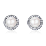 حلق "لؤلؤ راقٍ محاط بزركون" فضة عيار 925