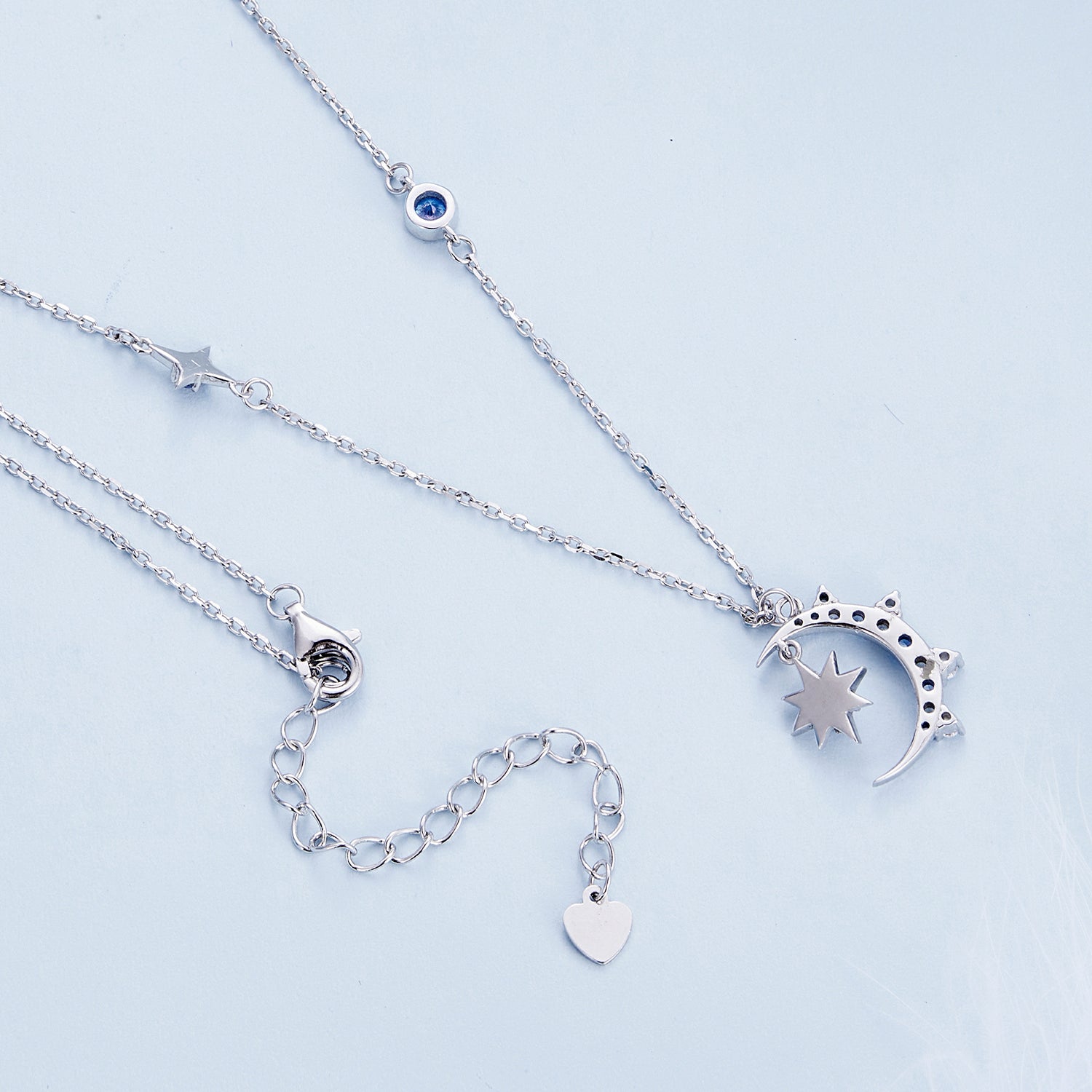 عقد هلال ونجمة بحجر أزرق فضة عيار 925
