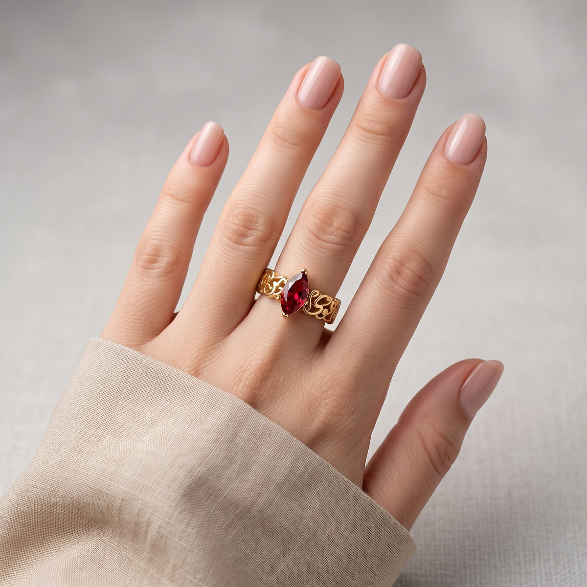 "Wa Inni La Ahwa Man Hawa Qalbi" Red Stone Ring