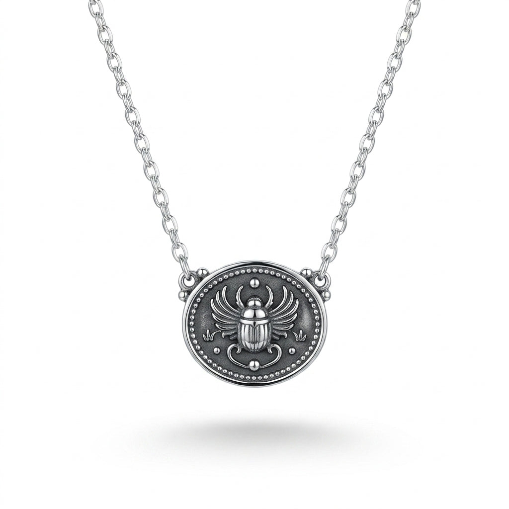 Pharaonic Scarab Design Necklace 925 Silver