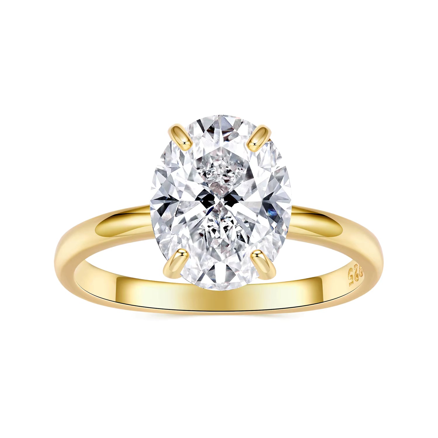 خاتم فص بيضاوي فضة عيار 925 - مطلي ذهب