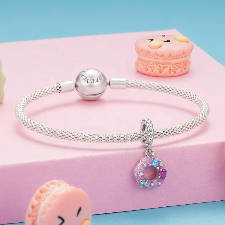 دلاية فضة 925 شكل دونات مزينة بأحجار ملونة