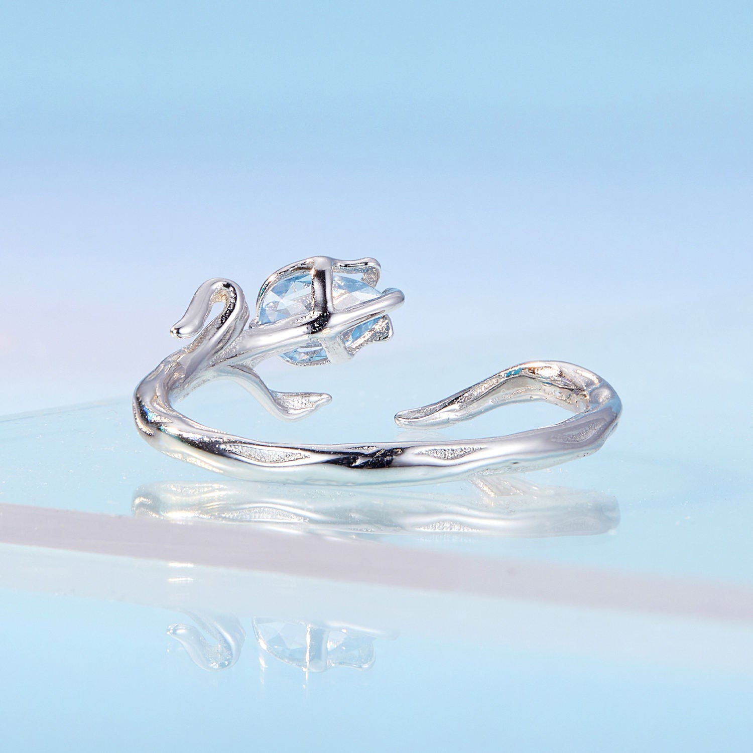 Blue Tulip Flower Ring – 925 Silver
