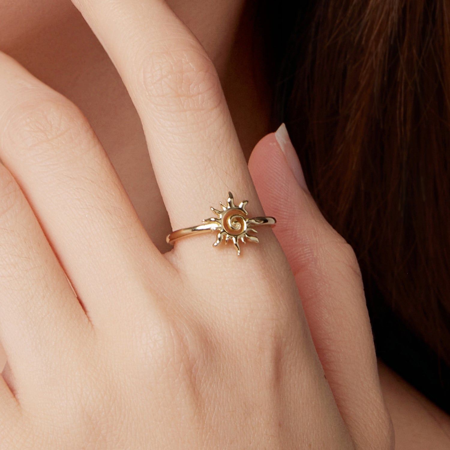 Gold-plated sun ring, 925 sterling silver