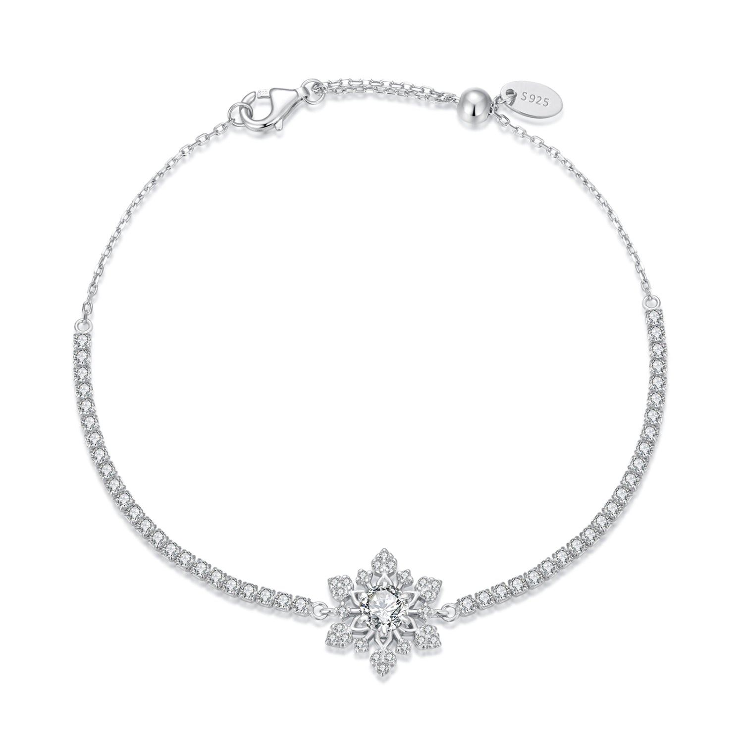 Silver bracelet with a flower design encrusted with stones – 925 silver