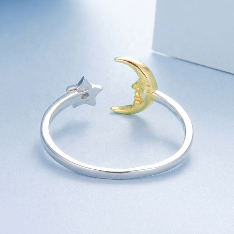 خاتم فضة عيار 925 تصميم هلال ونجمة