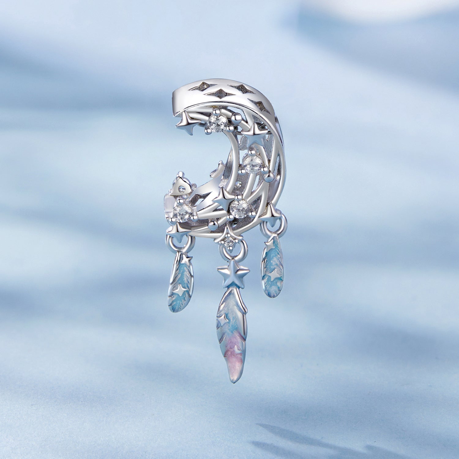 دلاية فضة 925 شكل دريم كاتشر بتصميم القمر والنجوم