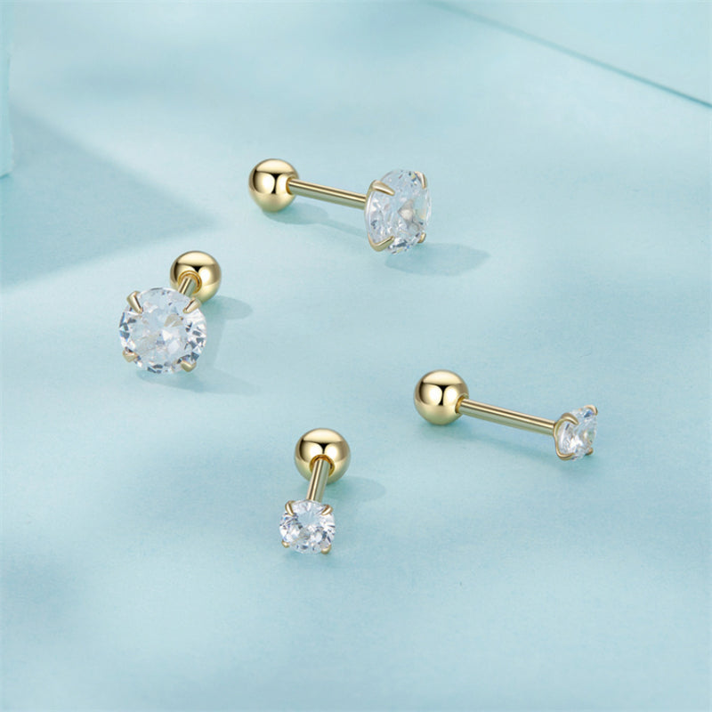 حلق فضة عيار 925 مطلي ذهب بفص زركون شفاف