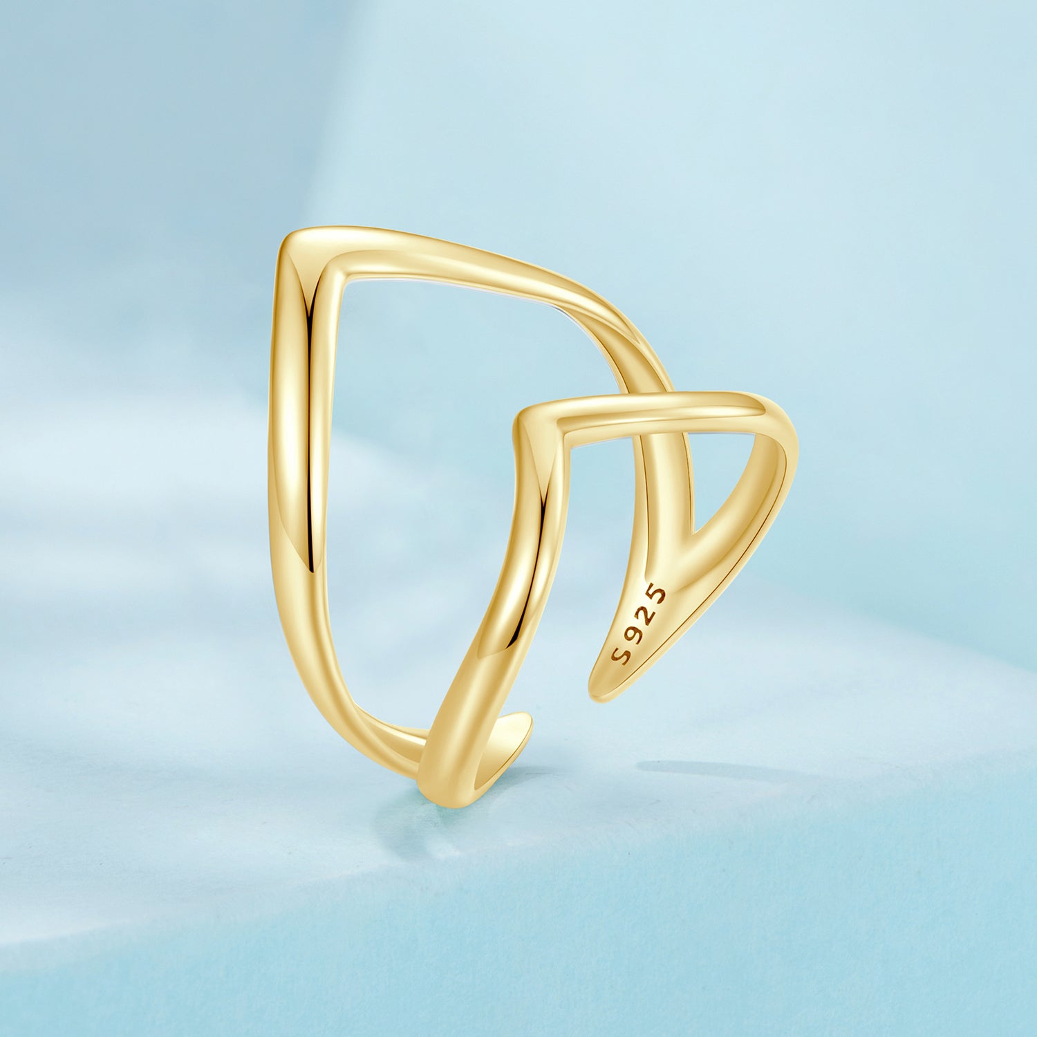 خاتم تصميم مفتوح فضة عيار 925 - مطلي ذهب